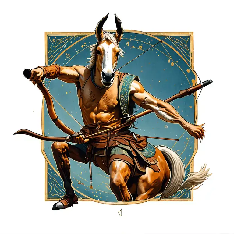 Sagittarius: Represented as a centaur archer, in archery position, symbol of aiming, adventure and research tattoo design idea