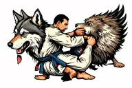 wolf brazilian jiu jitsu fighter grappling tattoo design idea