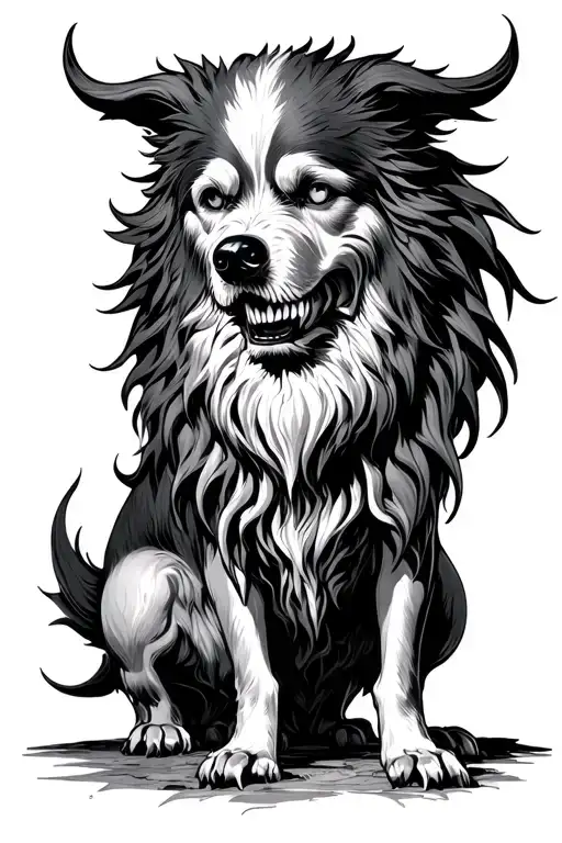 ceberus, 3 headed dog keeper of the gate of hell hound tattoo design idea
