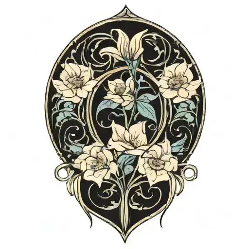 symmetrical floral design, art deco, art nouveau tattoo design idea