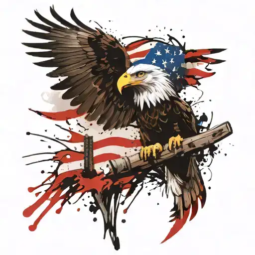 bald eagle perched with an American flag intertwined tattoo design idea