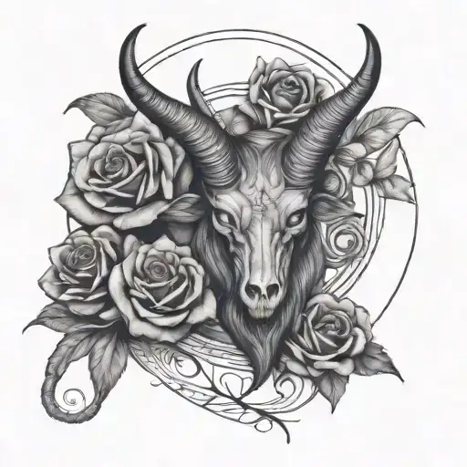 Baphomet and roses coming tattoo design idea