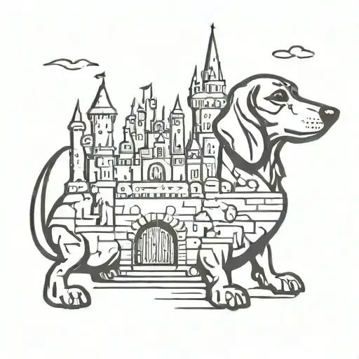 disney castle dachshund tattoo design idea