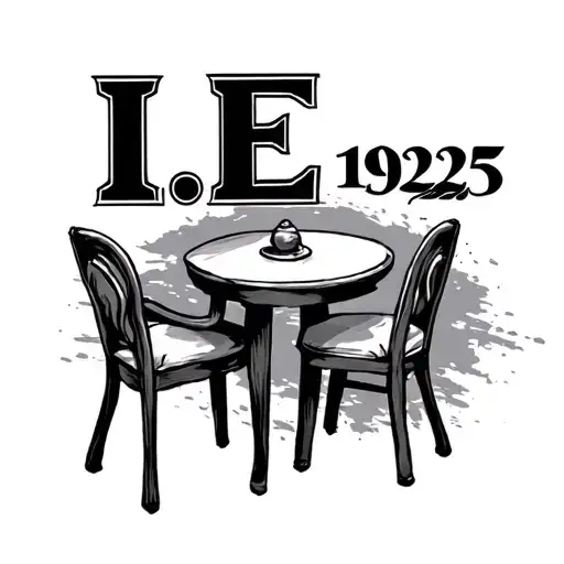 "I.E 1927 2025" table and chair tattoo design idea