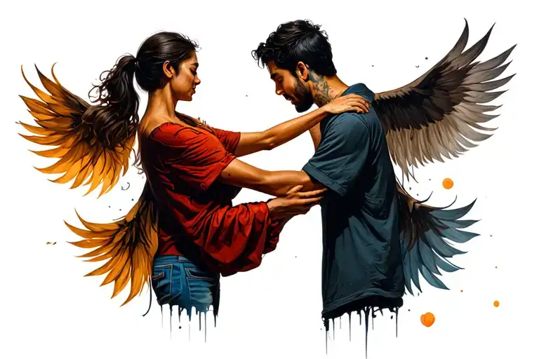 two people finally seeing eachother after years of being separated, they are both emotional as hell, holding each other  tattoo design idea