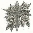 upside down cross with roses in the background  tattoo design idea