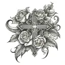 upside down cross with roses in the background  tattoo design idea
