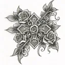 upside down cross with roses in the background  tattoo design idea