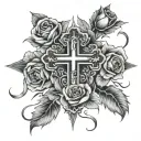 upside down cross with roses in the background  tattoo design idea