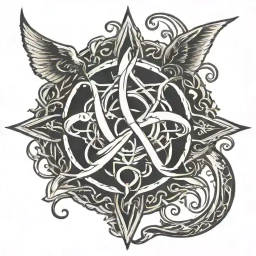 Alpha Omega symbol intertwined with elements tattoo design idea
