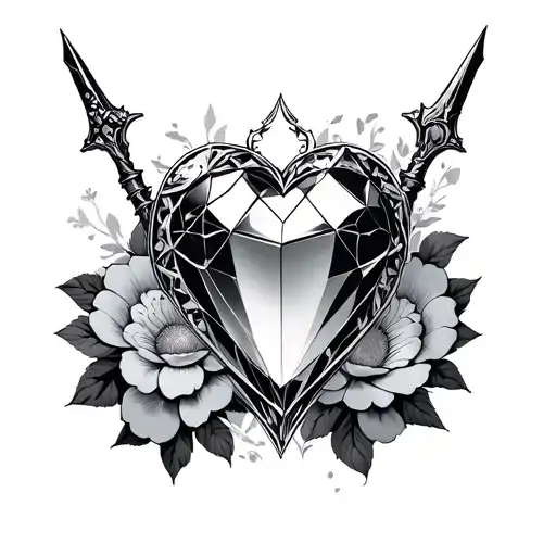 madoka kaname soul gem with mew ichigo heart weapon around it and yuki yunas flower motif behind tattoo design idea