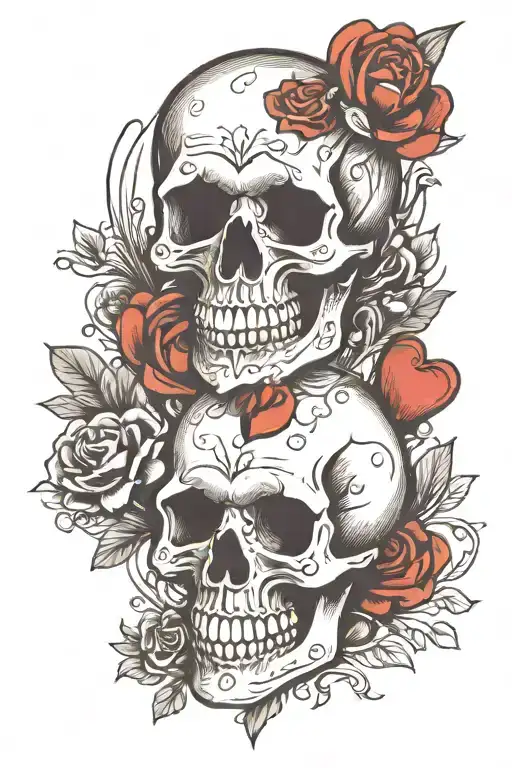 skull and heart shape tattoo design idea