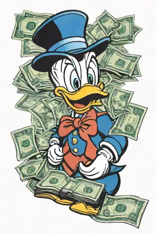 Donald Duck counting money tattoo design idea