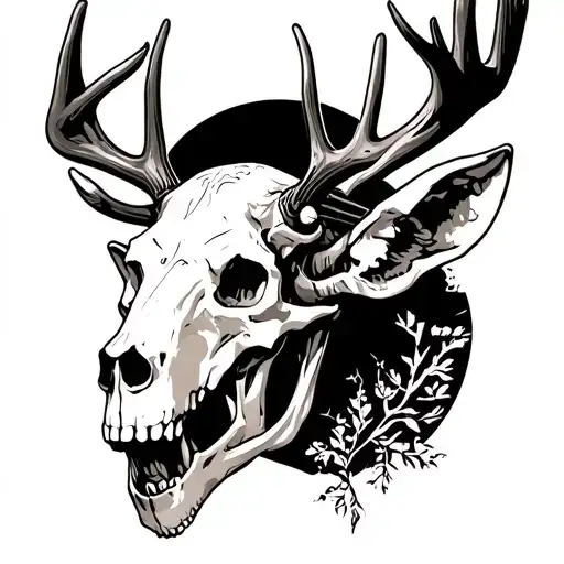 skeletons hunting deer skull tattoo design idea
