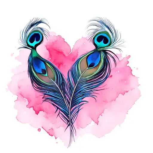Hearts and peacocks feathers tattoo design idea