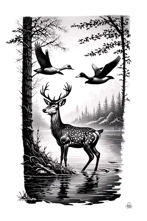 deer and ducks flying tattoo design idea