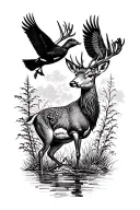 deer and ducks flying tattoo design idea