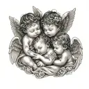 two twin girls baby angels and one boy tattoo design idea