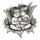 two twin girls baby angels and one boy tattoo design idea