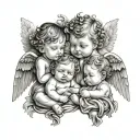 two twin girls baby angels and one boy tattoo design idea