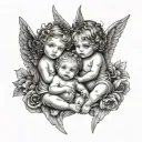 two twin girls baby angels and one boy tattoo design idea
