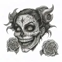 creepy scary dark smilyface dark killer eyes sexy womanlike depression mental illness bipolar gothic death sharp laugh tattoo design idea