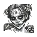 creepy scary dark smilyface dark killer eyes sexy womanlike depression mental illness bipolar gothic death sharp laugh tattoo design idea