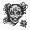 creepy scary dark smilyface dark killer eyes sexy womanlike depression mental illness bipolar gothic death sharp laugh tattoo design idea