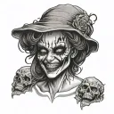 creepy scary dark smilyface dark killer eyes sexy womanlike depression mental illness bipolar gothic death sharp laugh tattoo design idea