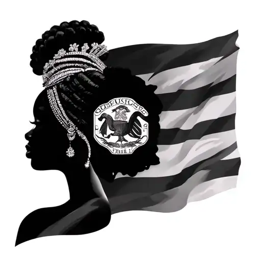 Black african Queen with South Carolina flag intertwined tattoo design idea