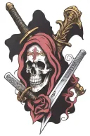 skull with a sword through it  with fuck cancer phrase written tattoo design idea