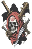 skull with a sword through it  with fuck cancer phrase written tattoo design idea