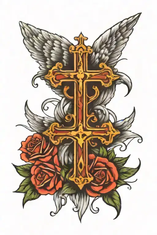 Angel wings and cross tattoo tattoo design idea