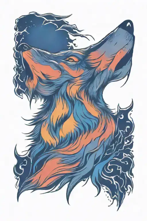 wolf howling tattoo design idea