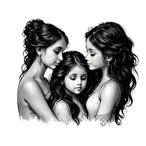 Mother And 2 Daughters tattoo design idea