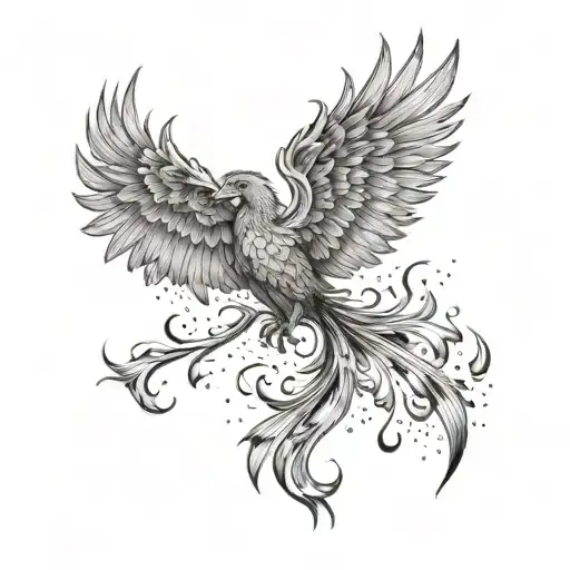 A phoenix rising from the ashes with the birth date hidden in the flames tattoo design idea
