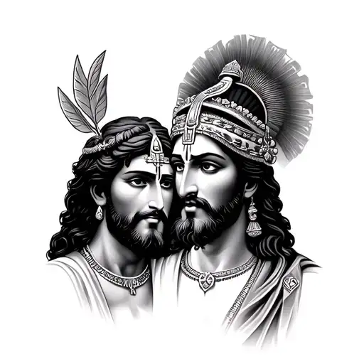 lord krishna and jesus head each  cyber sigilism style make proper image make jesus look like Christian  tattoo design idea