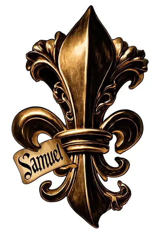 fleur de lys with first name samuel tattoo design idea