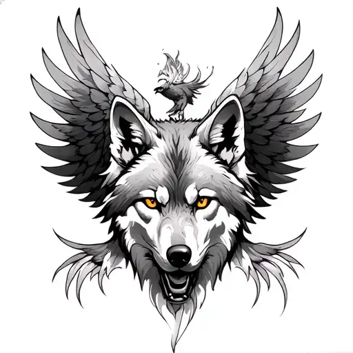 wolf face and pheonix rising Phoenix wings spread wings tattoo design idea