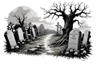 graveyard scene tattoo design idea