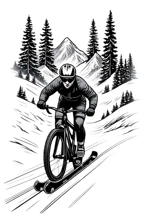 combine mountains cycling and skiing tattoo design idea