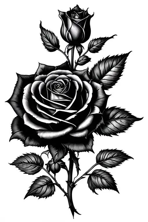 A masculine gothic black rose that's petals are beginning to wilt like dementia in the brain tattoo design idea