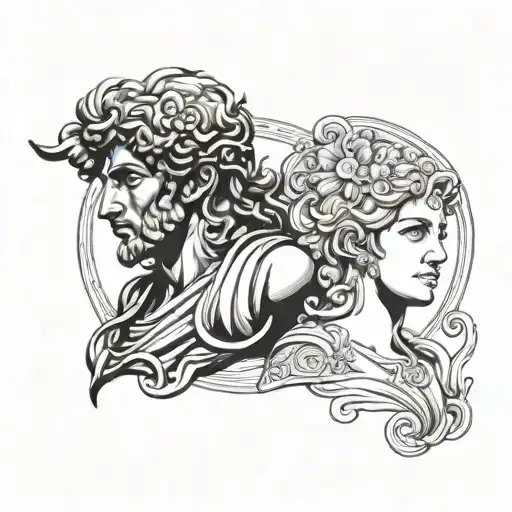 Apollo Greek god and Clio Greek goddess tattoo design idea