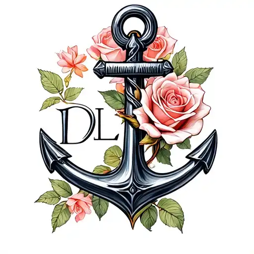 "D l" anchor with a rose tattoo design idea