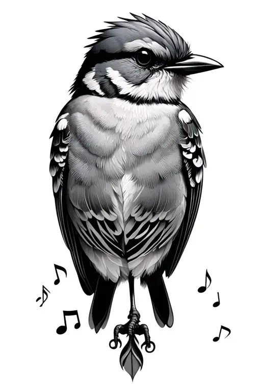 Eastern Bluebird with music notes tattoo design idea