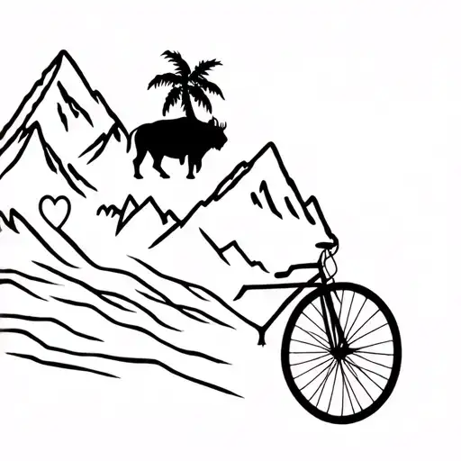 bison, heart, strong, hope, palm tree, mountain, bike wheel tattoo design idea