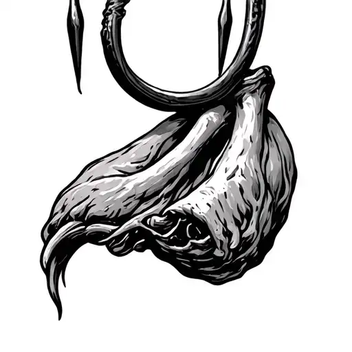 meat hooks with body parts tattoo design idea