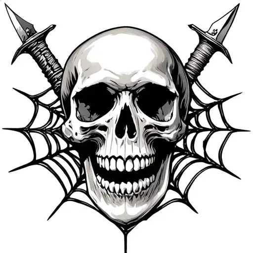skull with dagger and spider web tattoo design idea