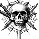 skull with dagger and spider web tattoo design idea