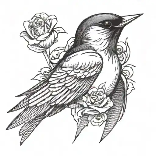 swallow pecking at a real heart that comes out of the chest of a man without flowers only the heart and the swallow tattoo design idea